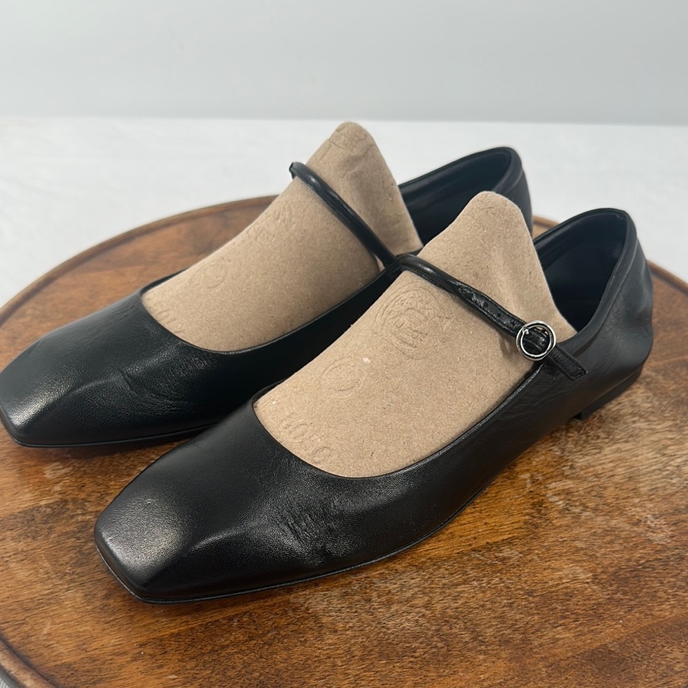Aeyde Uma Black Leather Mary Jane Ballet Flats